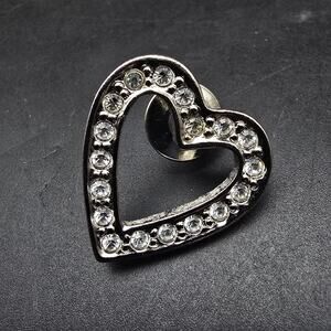Avon Silver Tone Rhinestone Heart Pin Vintage Costume Jewelry